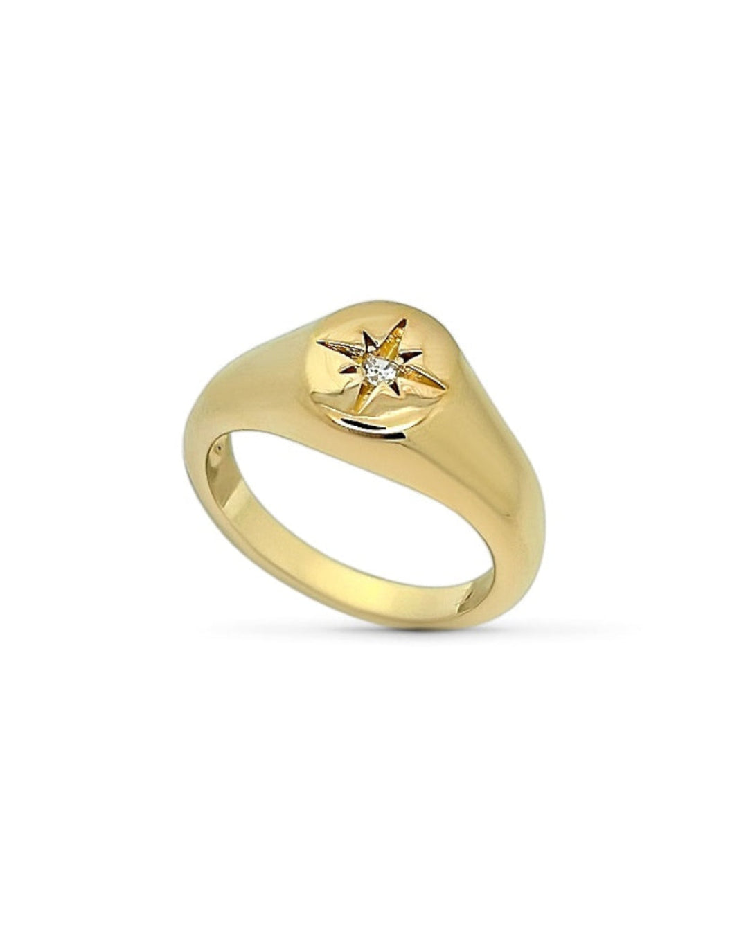 Gold North Star Signet Ring