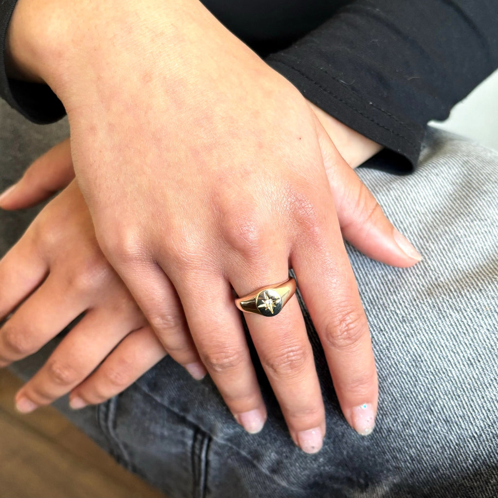 Gold North Star Signet Ring