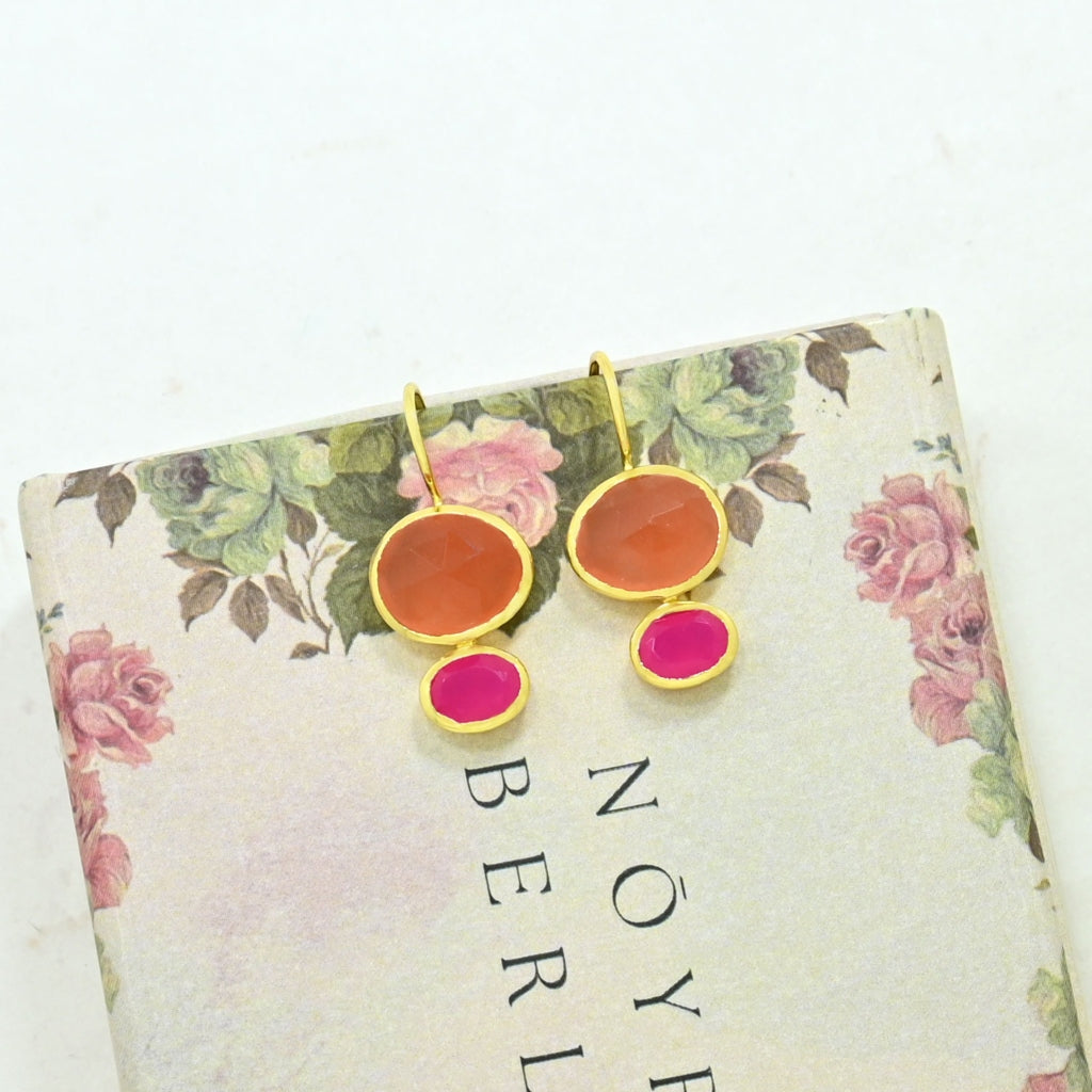 Gold Oval Gemstone Drop Earrings | Primrose | Noyre