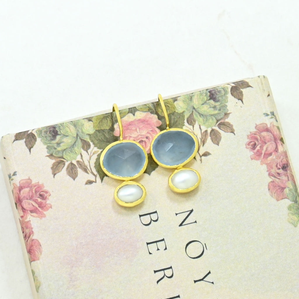 Gold Oval Gemstone Drop Earrings | Primrose | Noyre