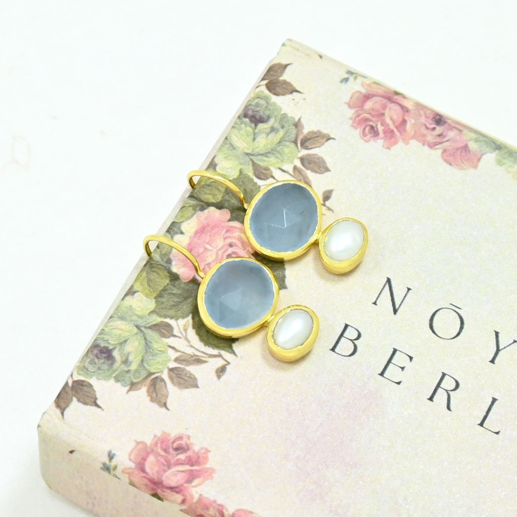 Gold Oval Gemstone Drop Earrings | Primrose | Noyre