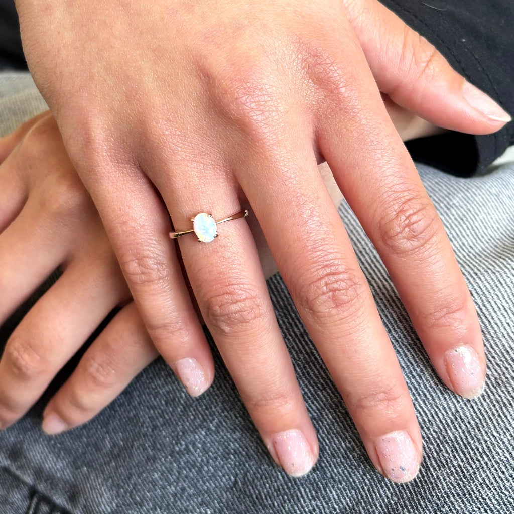 Gold Oval White Opal Ring | Lara