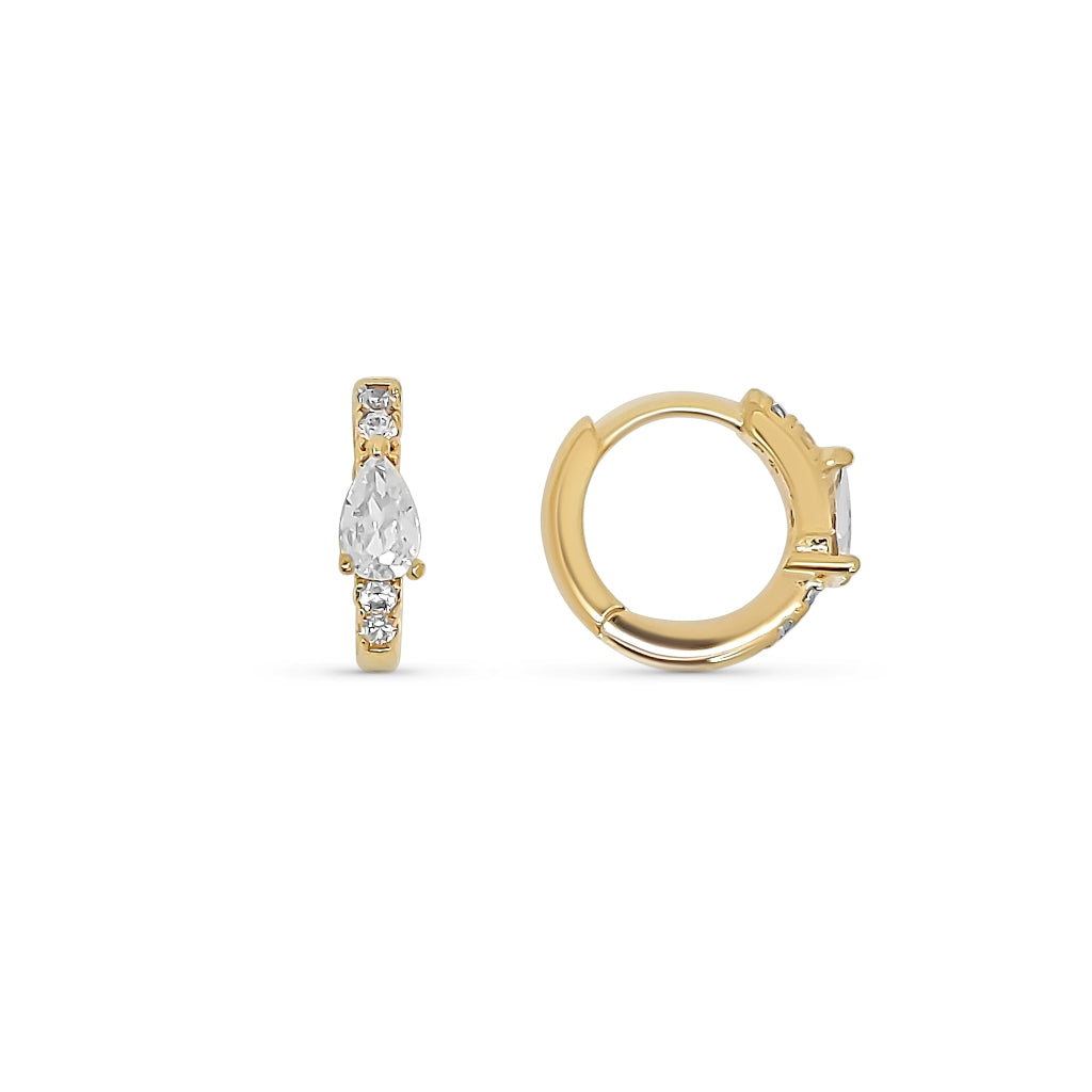 Gold Pear Cut Stone Huggie Hoop Earrings