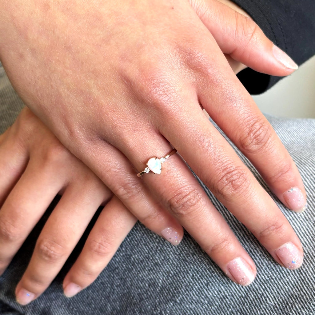 Gold Pear Cut White Opal Ring | Freya