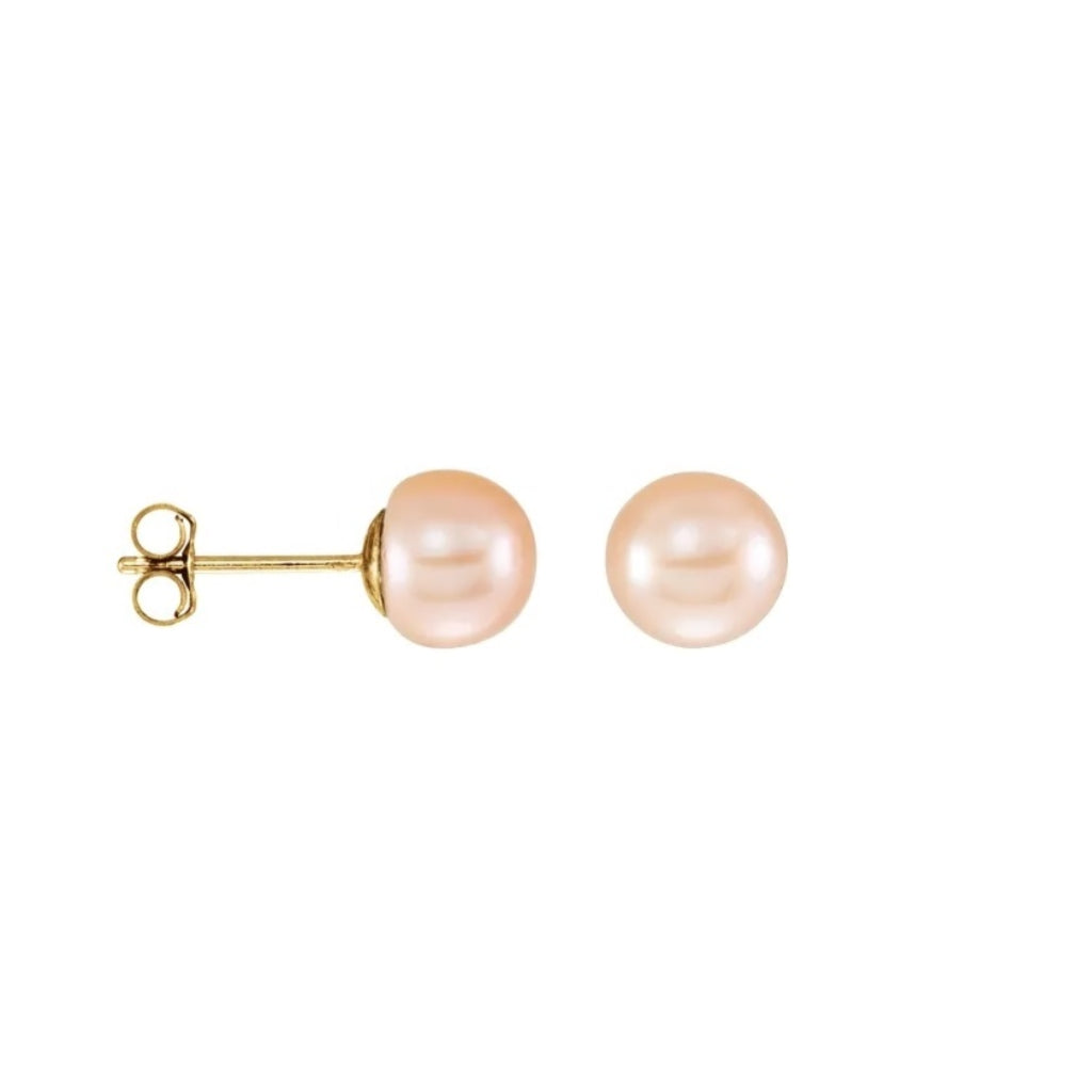 Gold Pearl Stud Earrings Pink