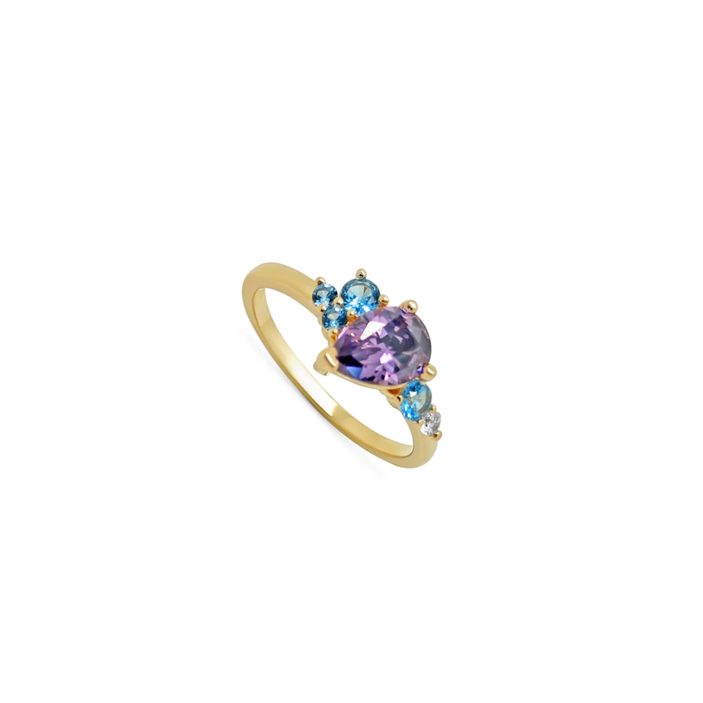 Gold Purple & Blue Multi Stone Ring | Mystri