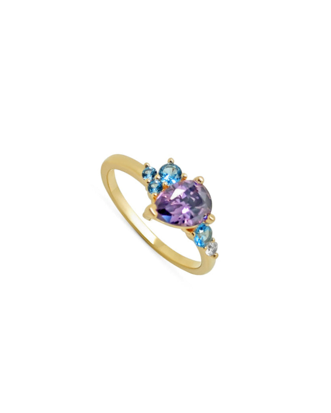 18ct Gold Plated Purple & Blue Multi Stone Ring | Mystri
