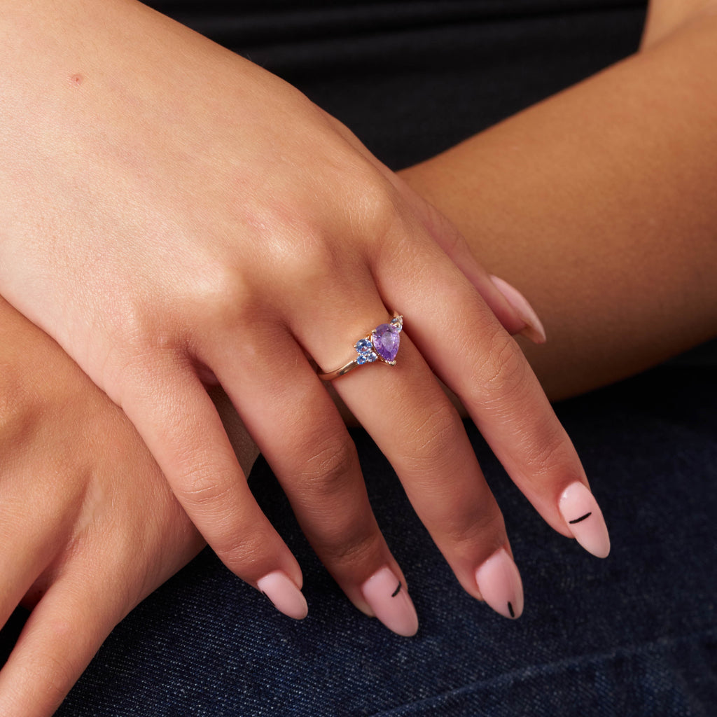 Gold Purple & Blue Multi Stone Ring | Mystri
