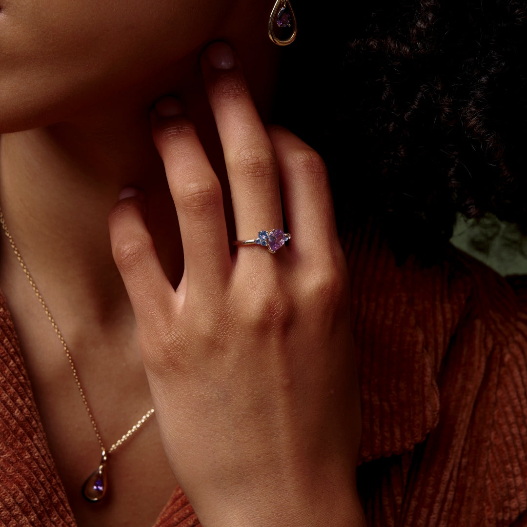18ct Gold Plated Purple & Blue Multi Stone Ring | Mystri