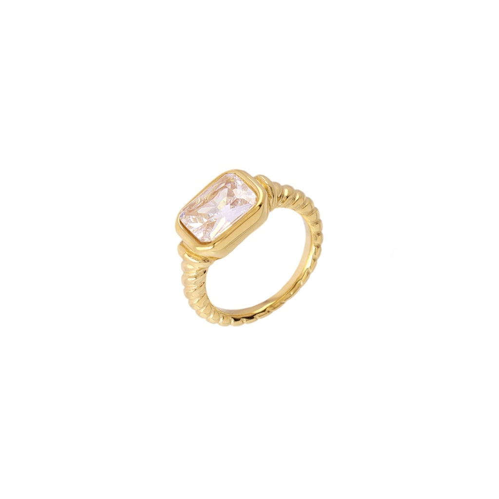 Gold Rectangle Clear Stone Ring | Anartxy