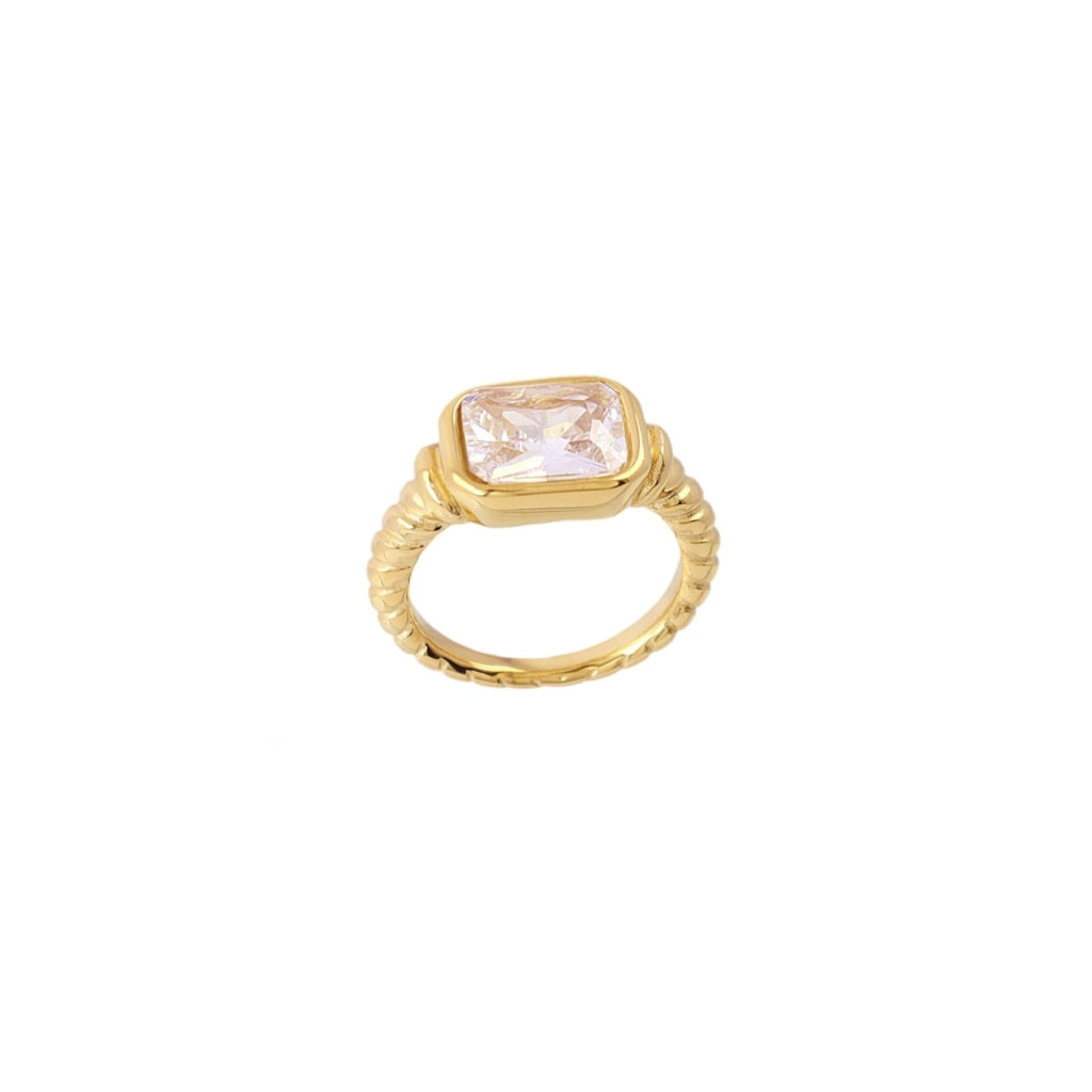 Gold Rectangle Clear Stone Ring | Anartxy