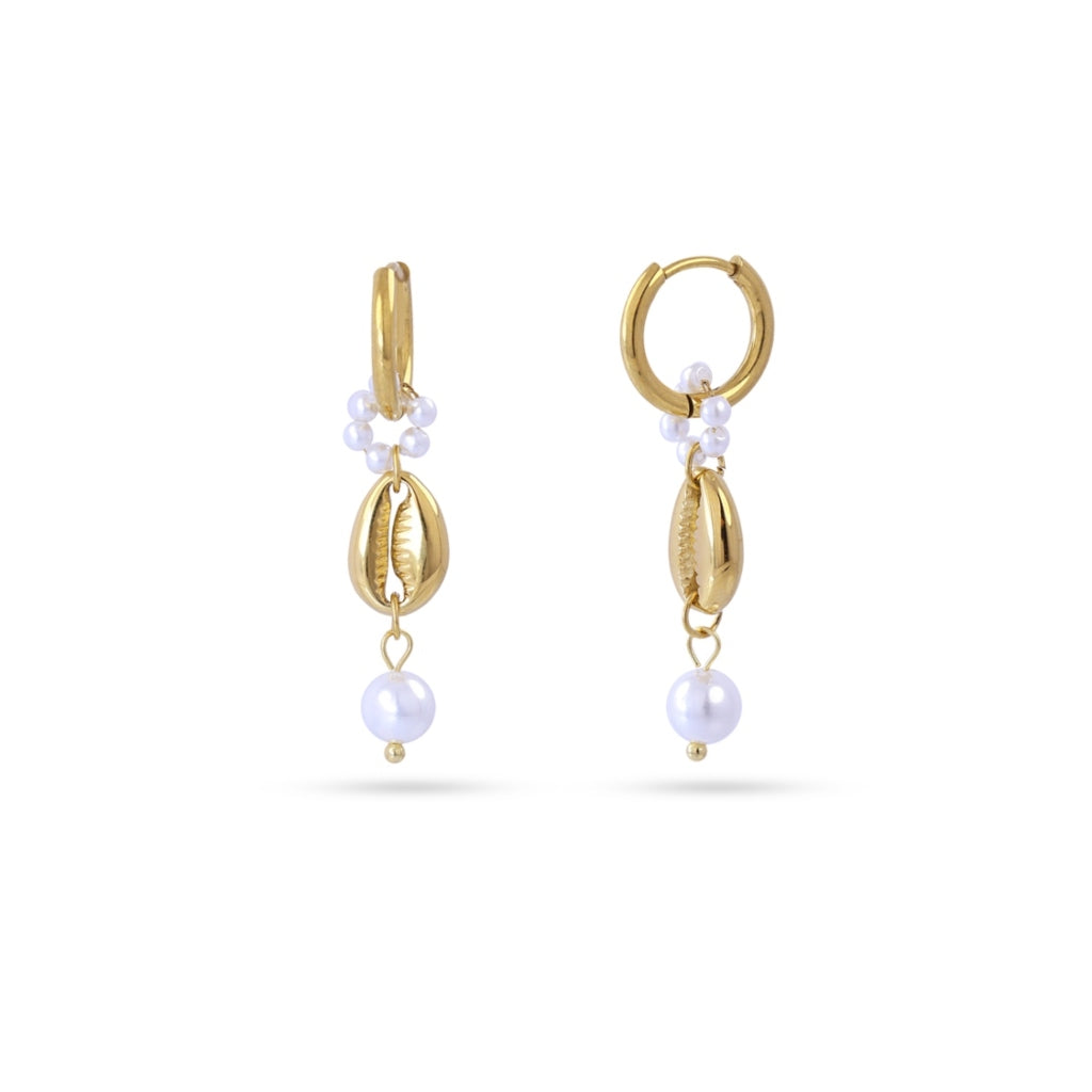 Gold Shell & Pearl Charm Earrings | Anartxy