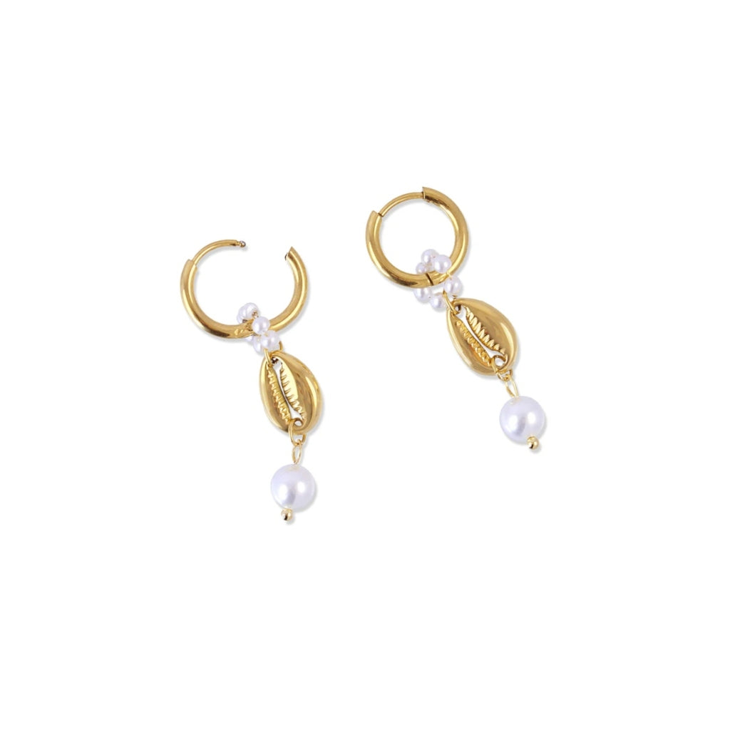 Gold Shell & Pearl Charm Earrings | Anartxy