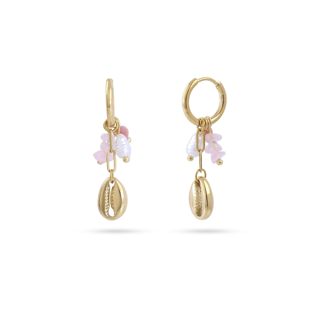 Gold Shell & Pink Stone Charm Earrings | Anartxy