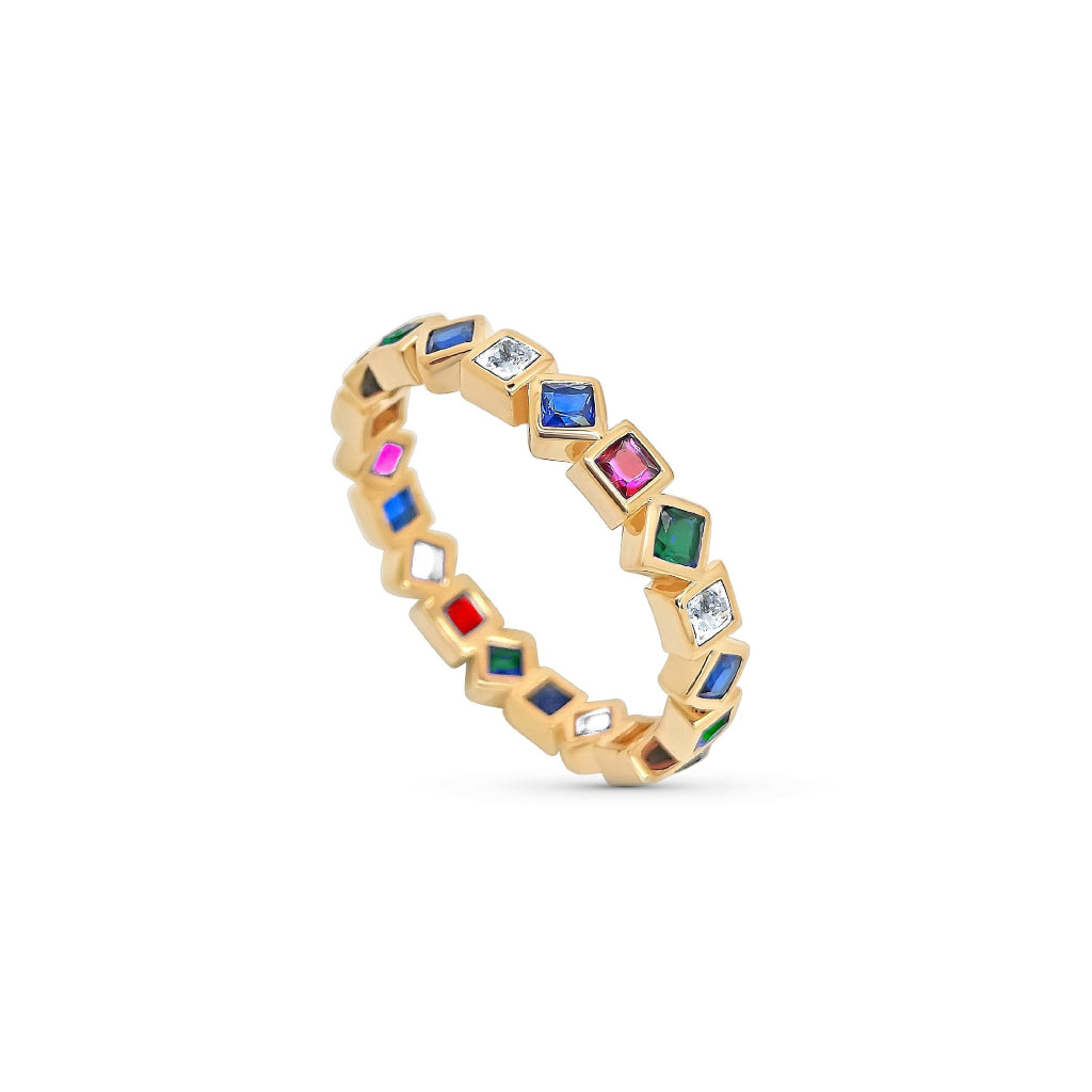 Gold Square Detail Ring Multicolour