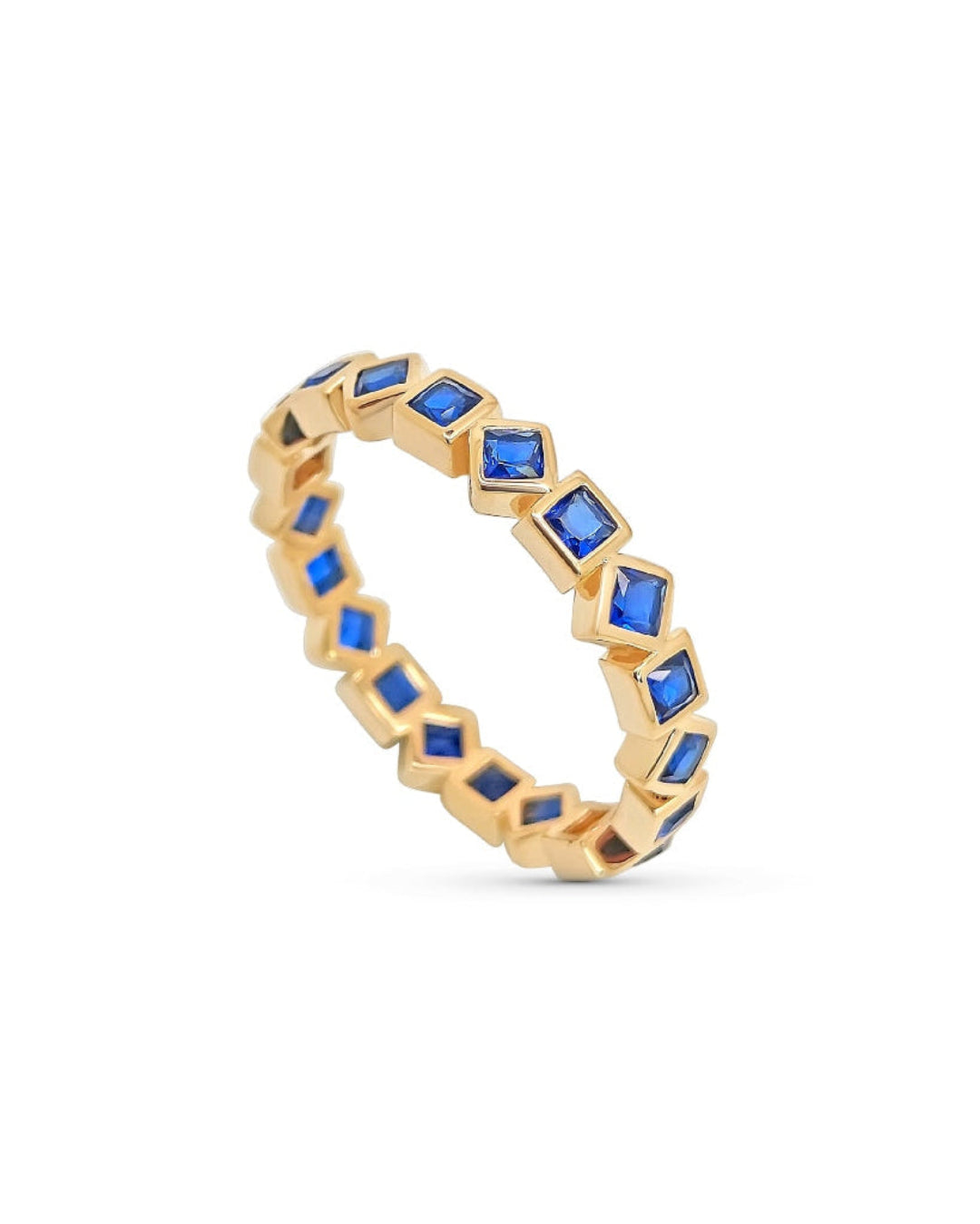 Gold Square Detail Ring Sapphire