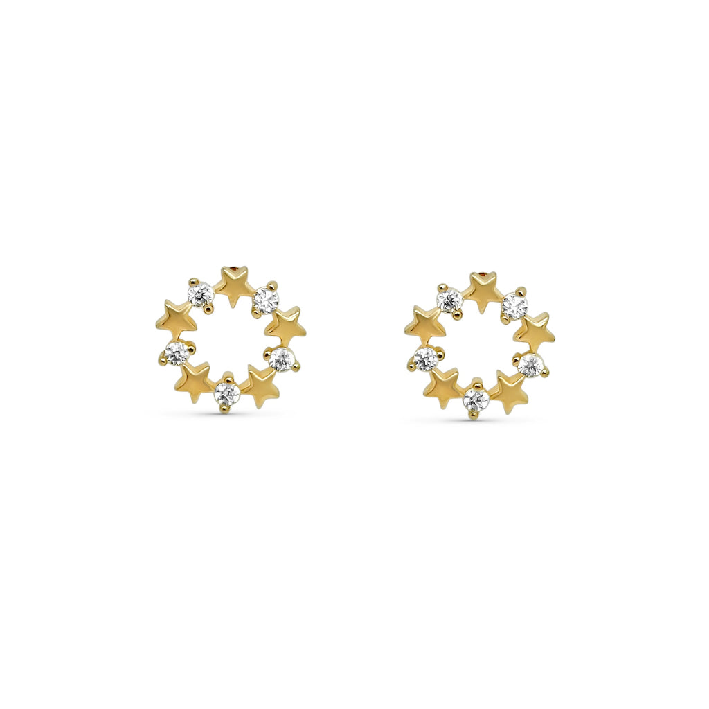 Gold Star Circle Stud Earrings
