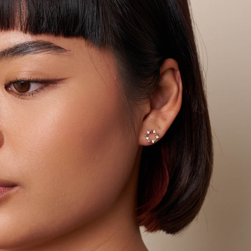 Gold Star Circle Stud Earrings