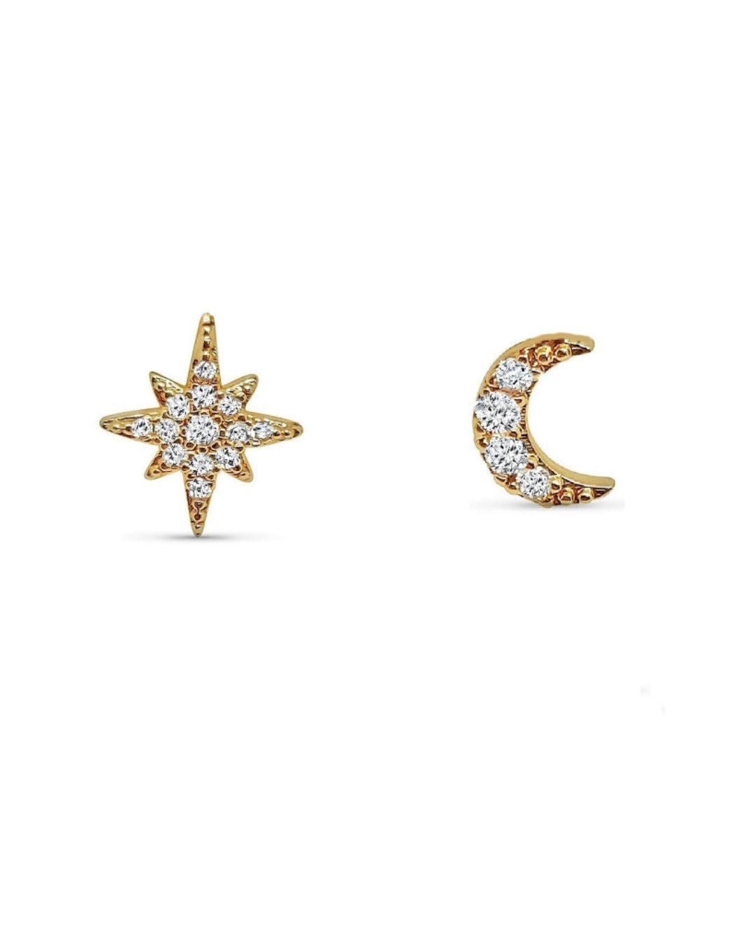 Gold Star & Moon Stud Earrings