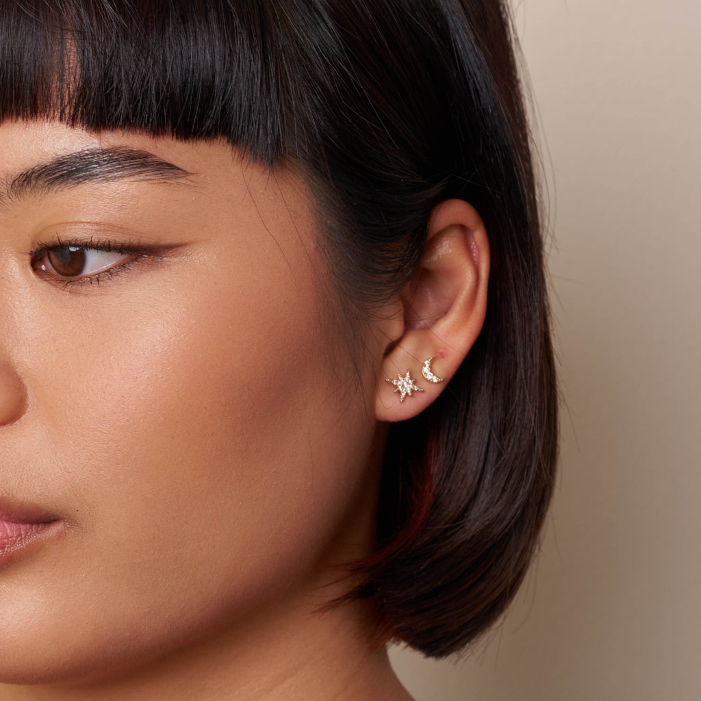 Gold Star & Moon Stud Earrings