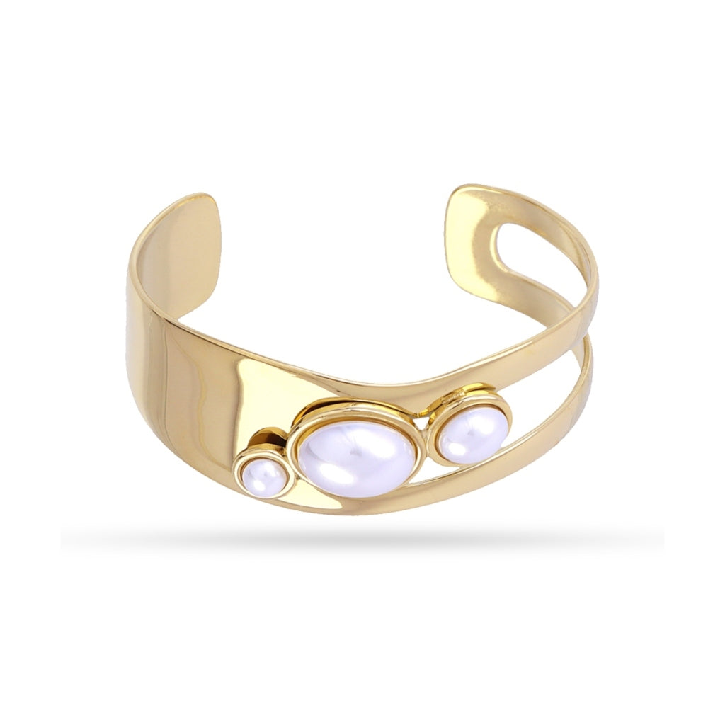 Gold Three Pearl Bangle Bracelet | Anartxy