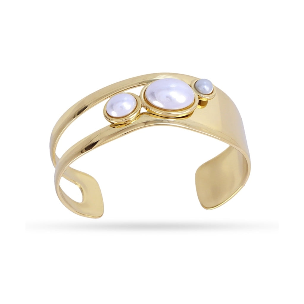 Gold Three Pearl Bangle Bracelet | Anartxy