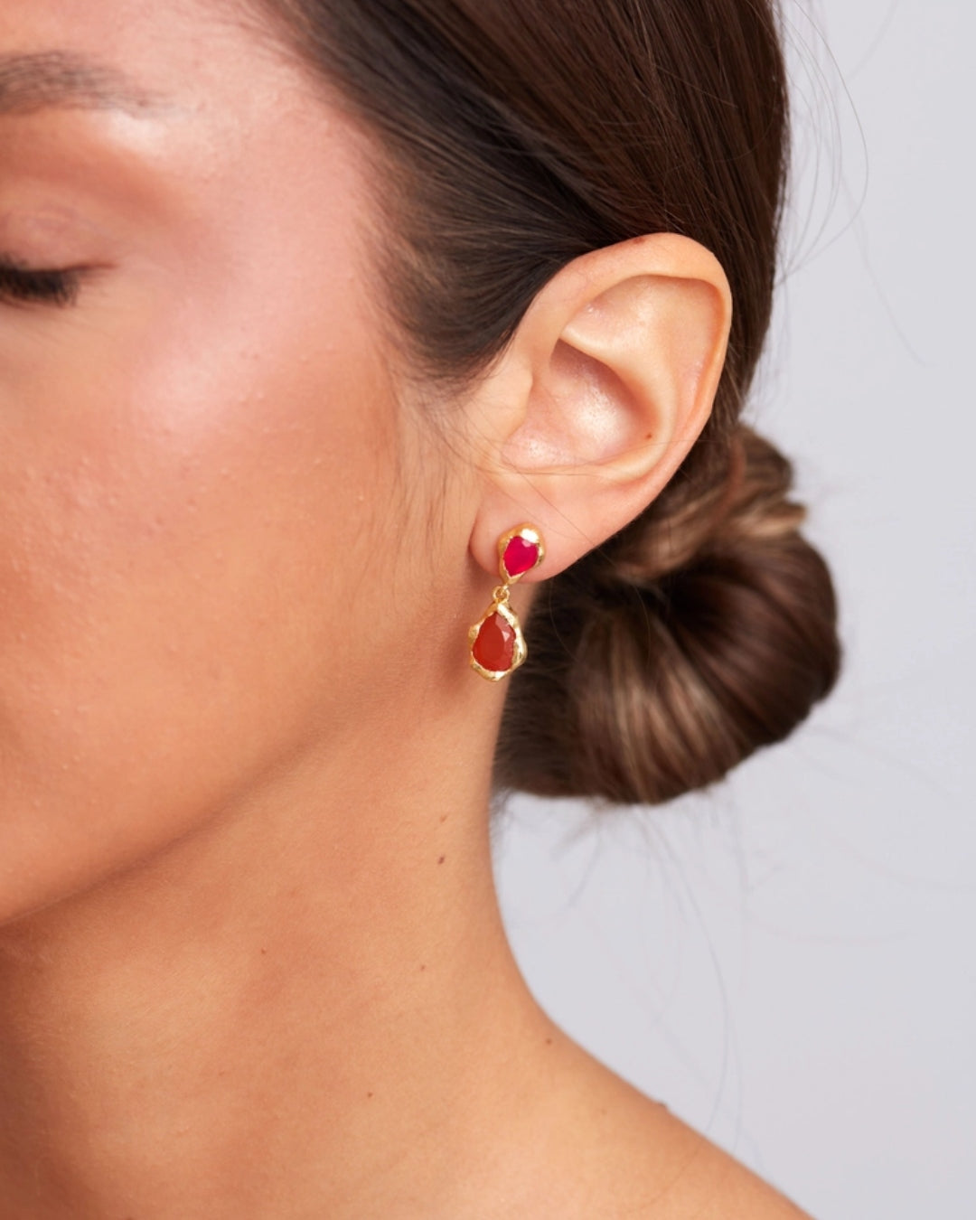 Gold Two Stone Drop Stud Earrings | Aveline | Noyre