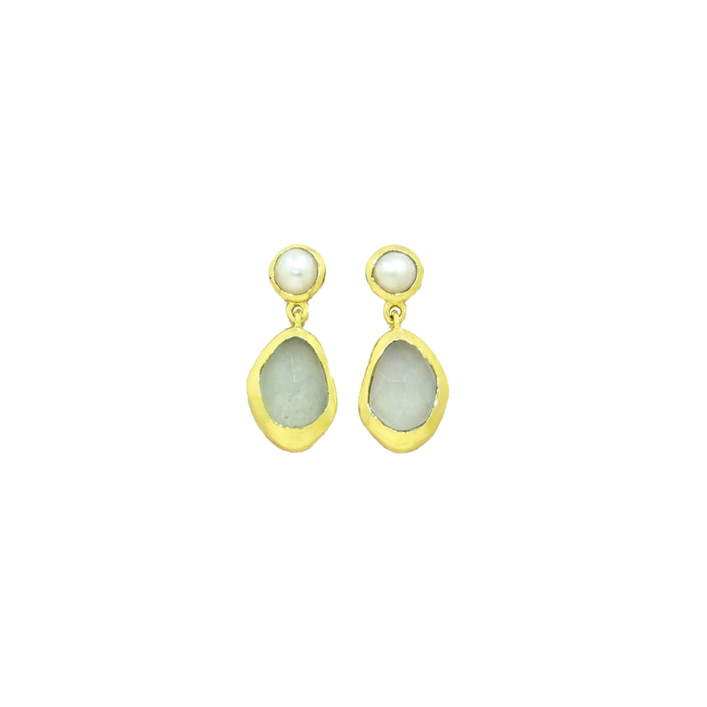 Gold Two Stone Drop Stud Earrings | Aylani | Noyre