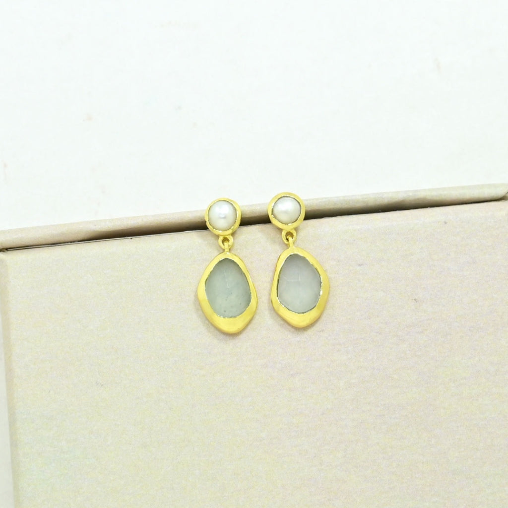 Gold Two Stone Drop Stud Earrings | Aylani | Noyre