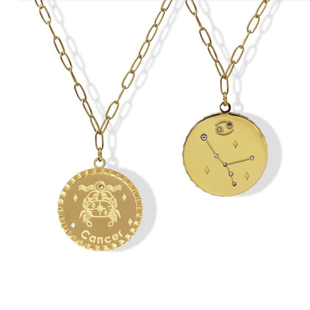 Gold Zodiac Circle Pendant Necklace