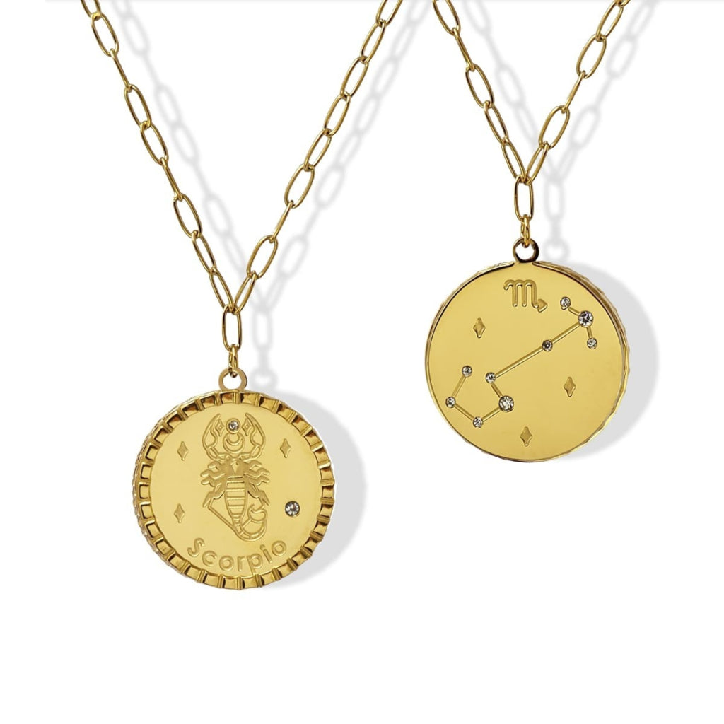 Gold Zodiac Circle Pendant Necklace