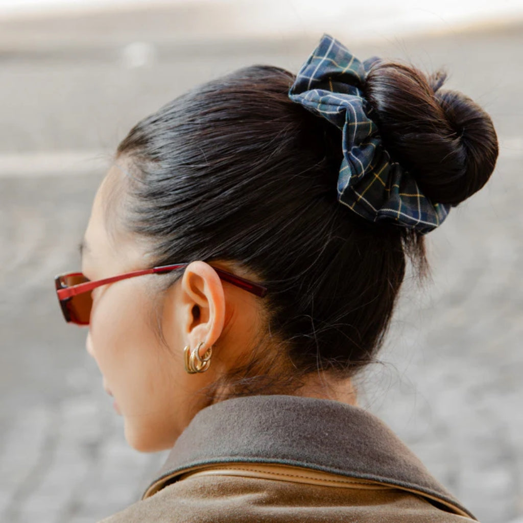 Green Tartan Scrunchie | Handmade Upcycled Fabric Hair Accessory