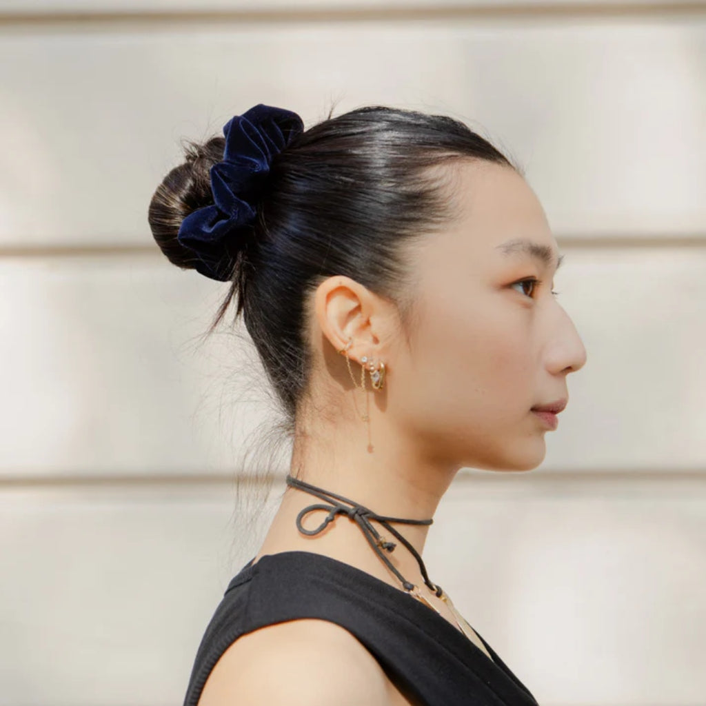 Midnight Blue Velvet Scrunchie | Handmade Upcycled Scrunchie