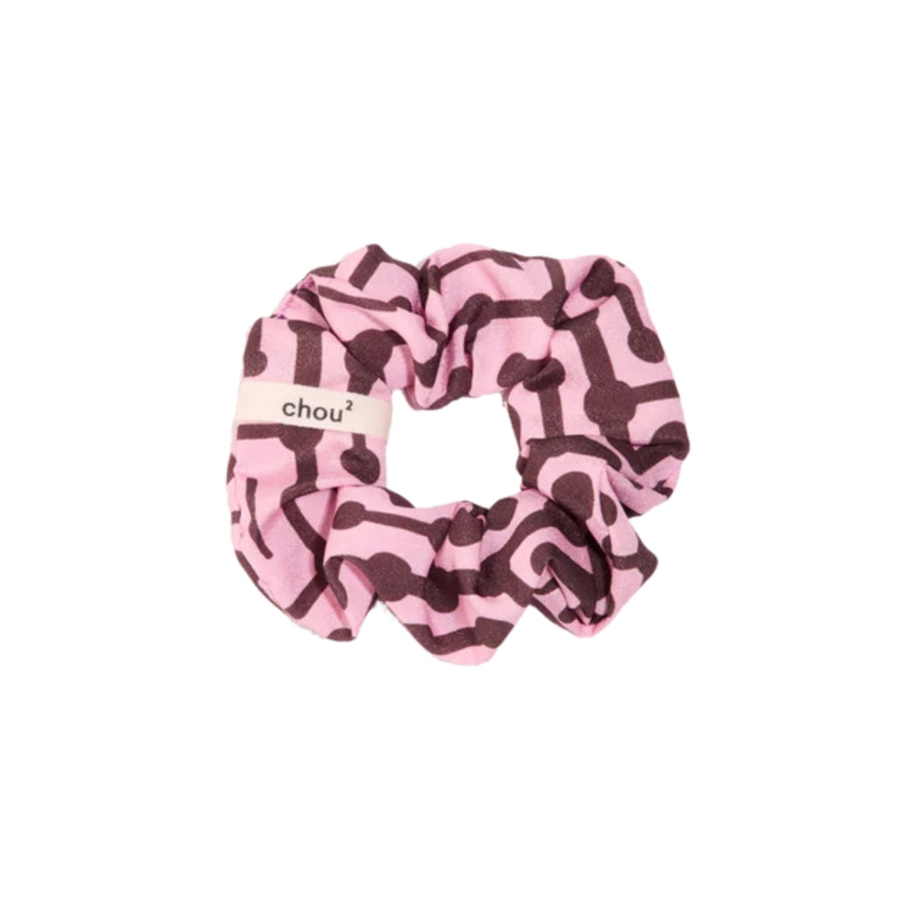 Pink & Brown Pattern Scrunchie | Handmade Upcycled Fabric