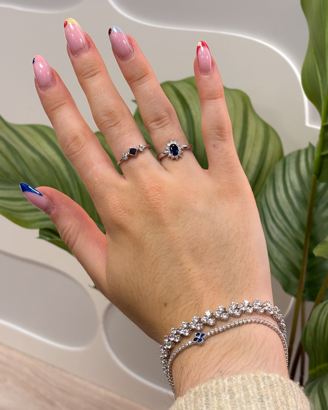 Sterling Silver Three Stone Cluster Tennis Bracelet | Venus