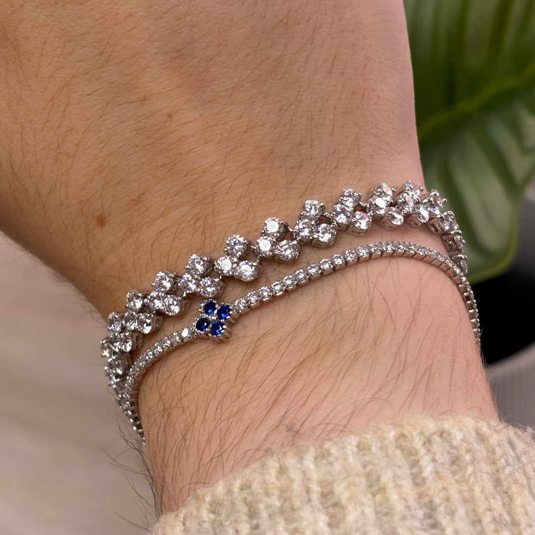 Sterling Silver Three Stone Cluster Tennis Bracelet | Venus