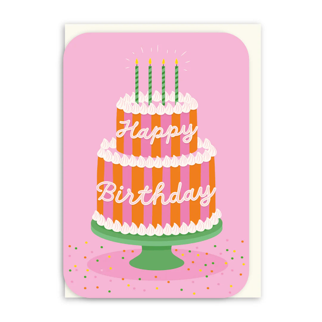 Stripy Cake Pink Birthday Card | In Real Life