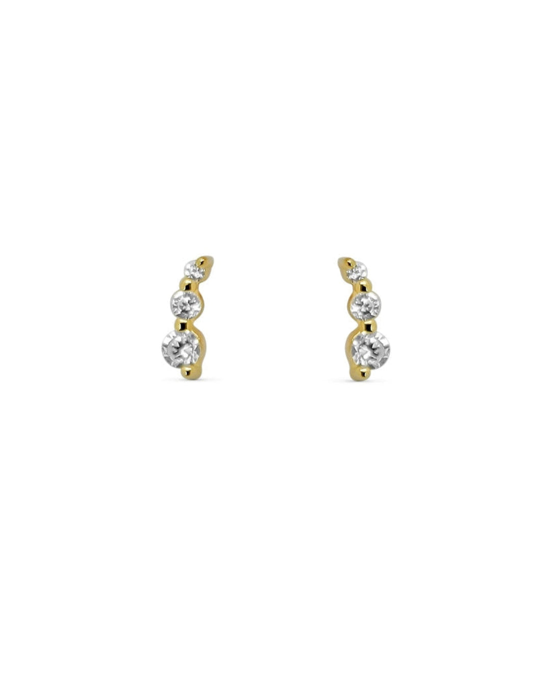 Gold Dainty Three Stone Stud Earrings