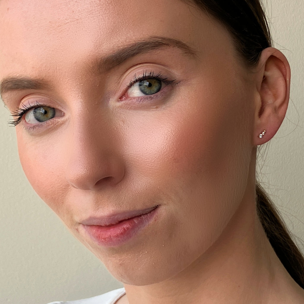 Gold Dainty Three Stone Stud Earrings