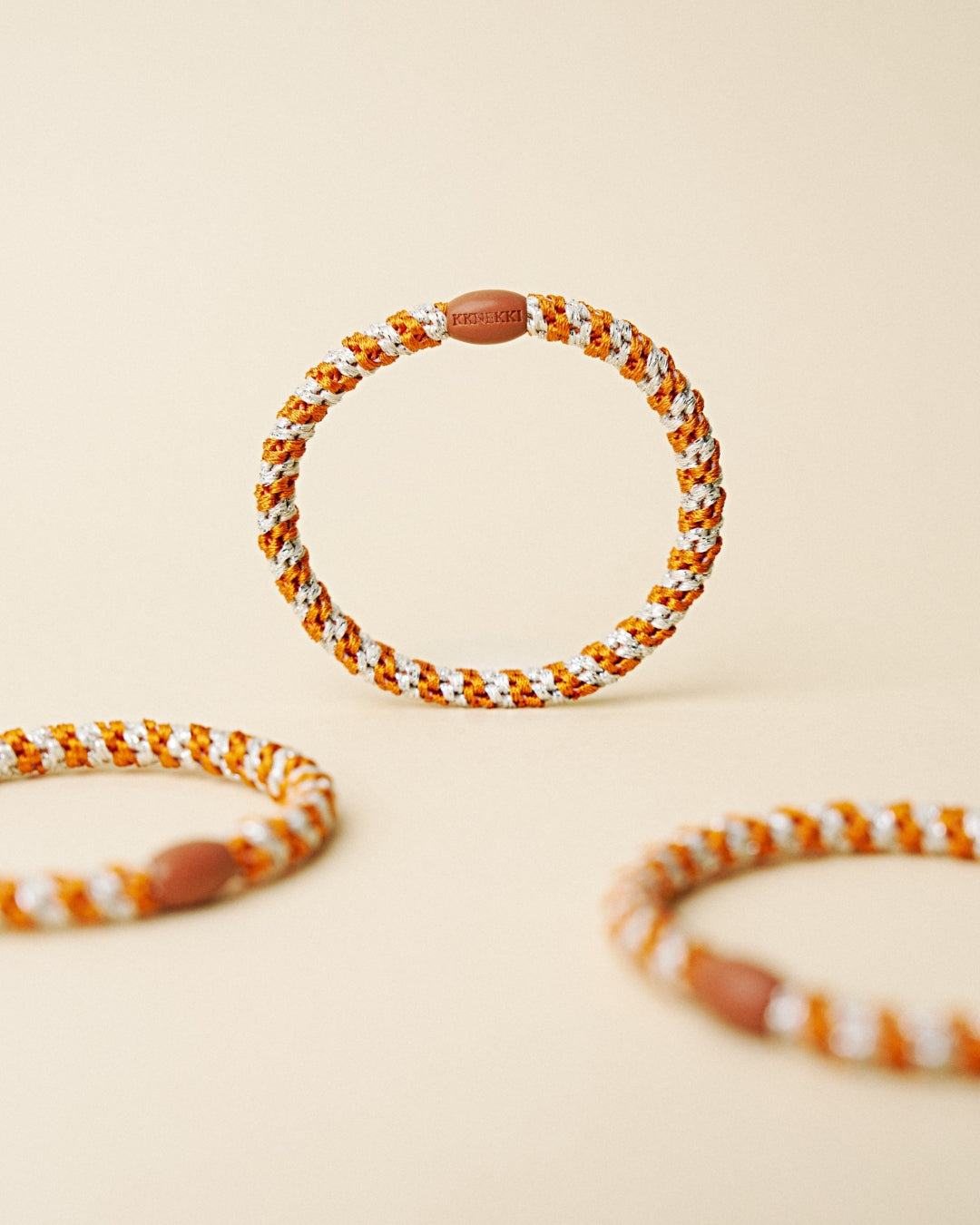 KKNEKKI Hair Tie | Slim Stripe | Burnt Terracotta & Ivory Glitter