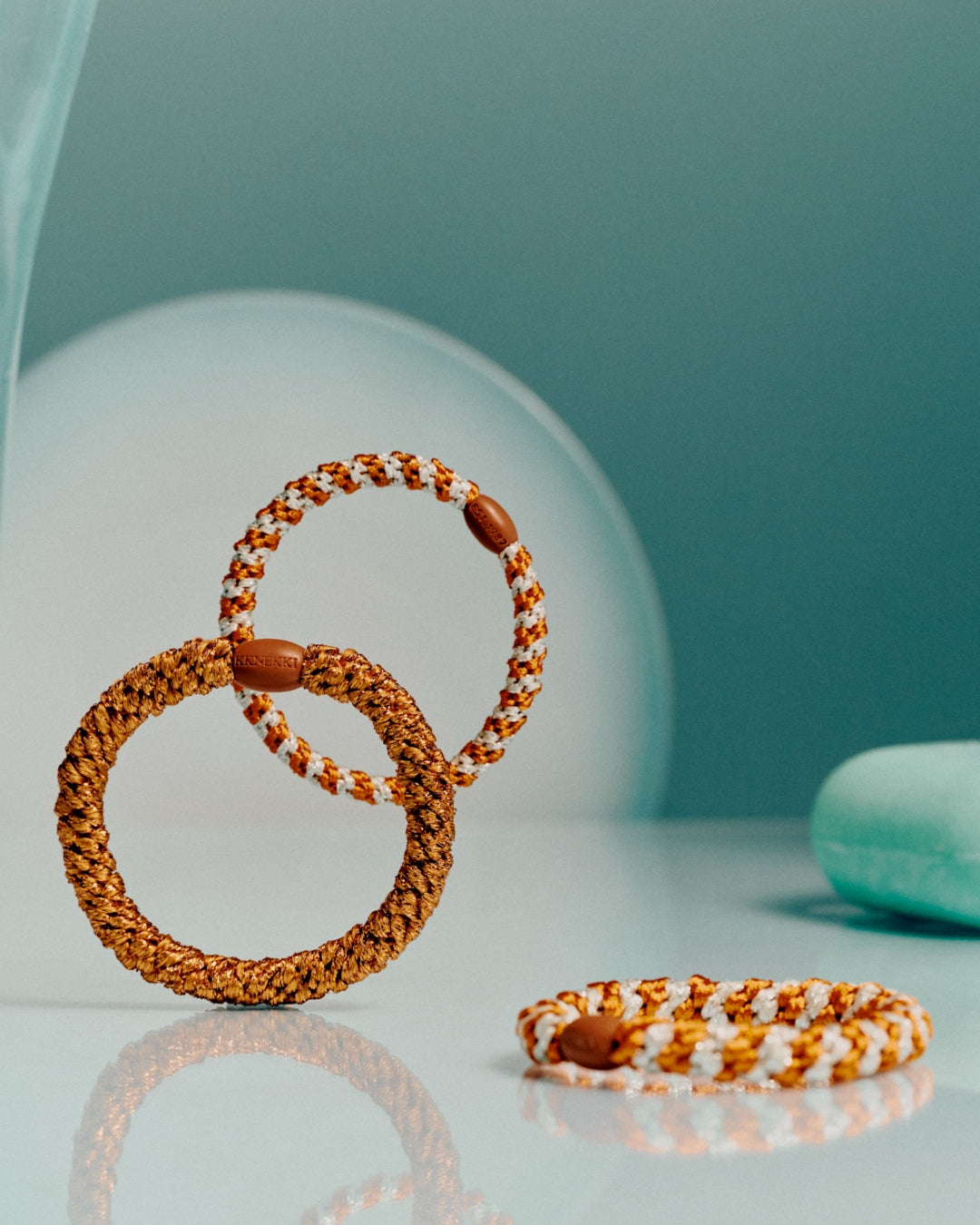 KKNEKKI Hair Tie | Slim Stripe | Burnt Terracotta & Ivory Glitter