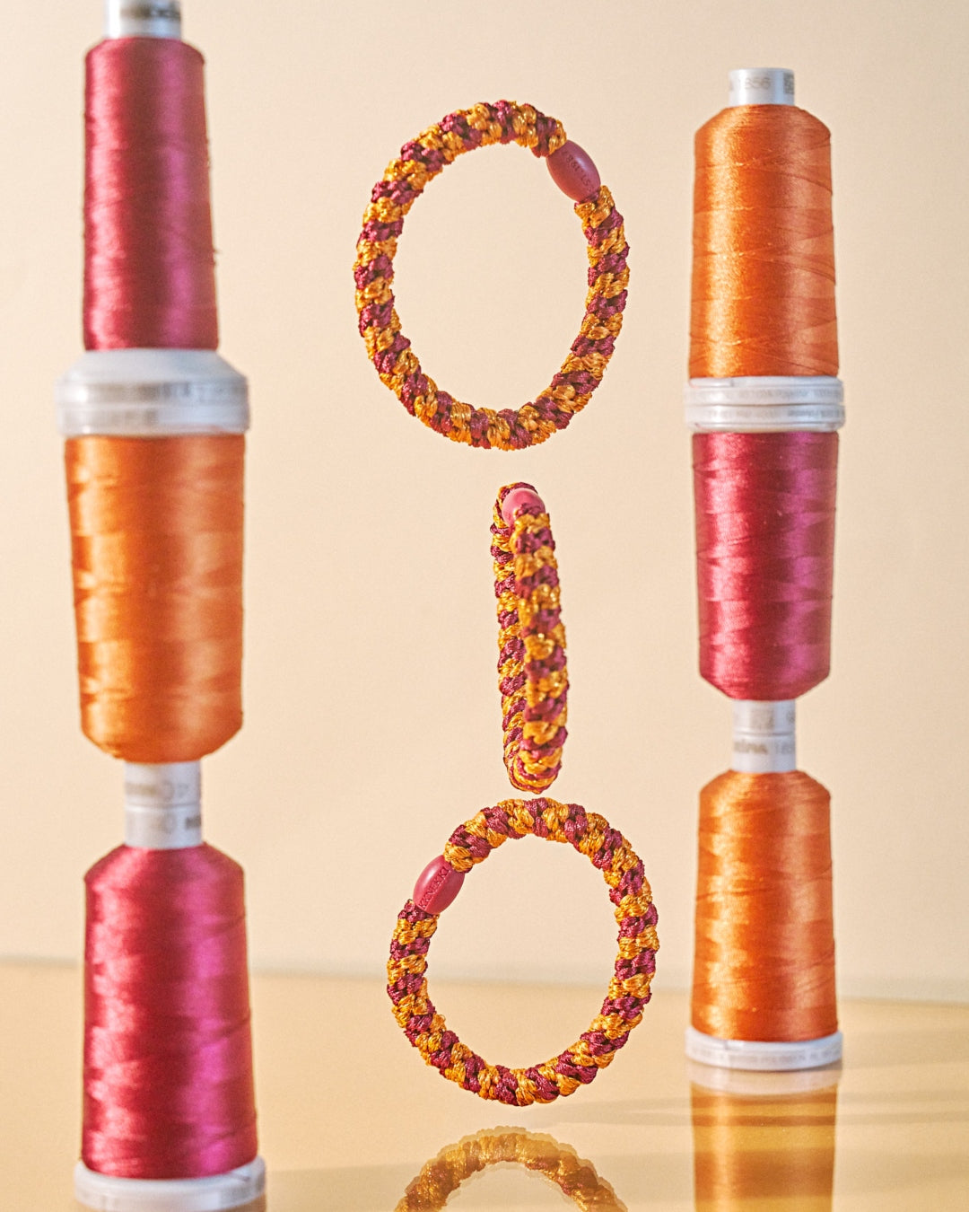 KKNEKKI Hair Tie | Stripe | Bordeaux & Orange Glitter