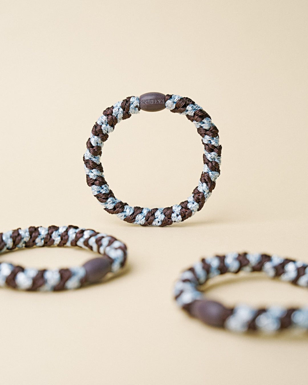 KKNEKKI Hair Tie | Stripe | Brown & Sea Blue Glitter