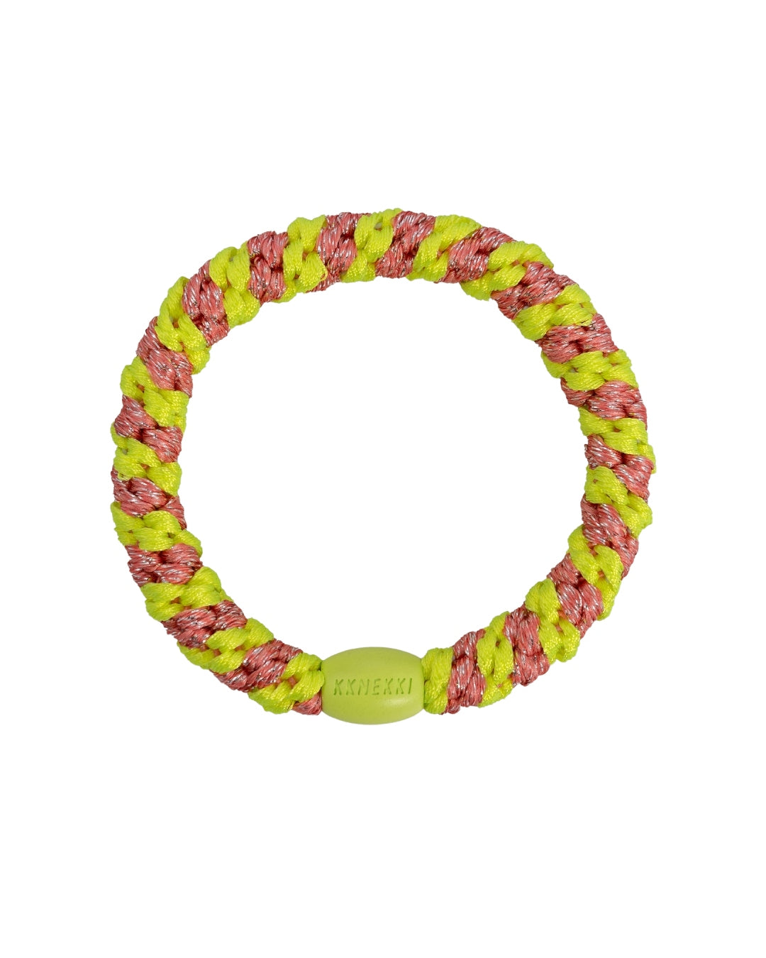KKNEKKI Hair Tie | Stripe | Coral & Neon Yellow