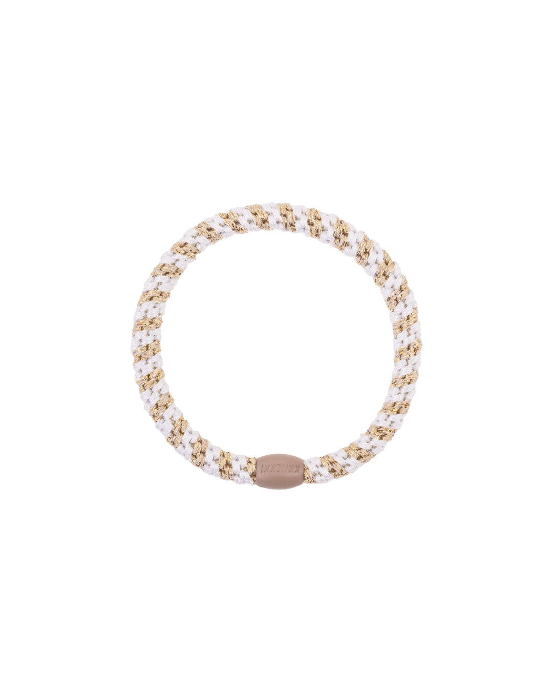 Kknekki Hair Tie | Slim Stripe | White & Beige Glitter