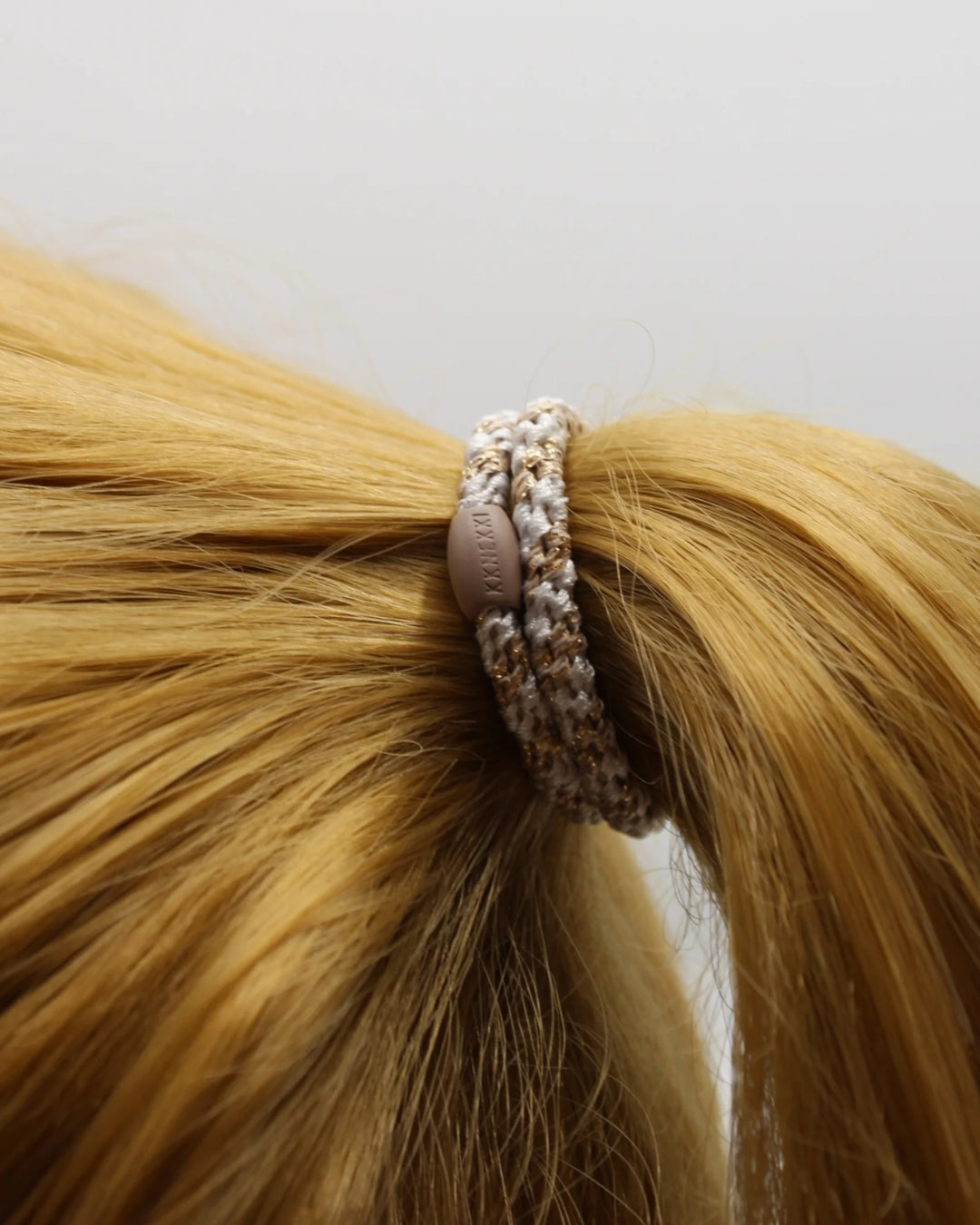 Kknekki Hair Tie | Slim Stripe | White & Beige Glitter