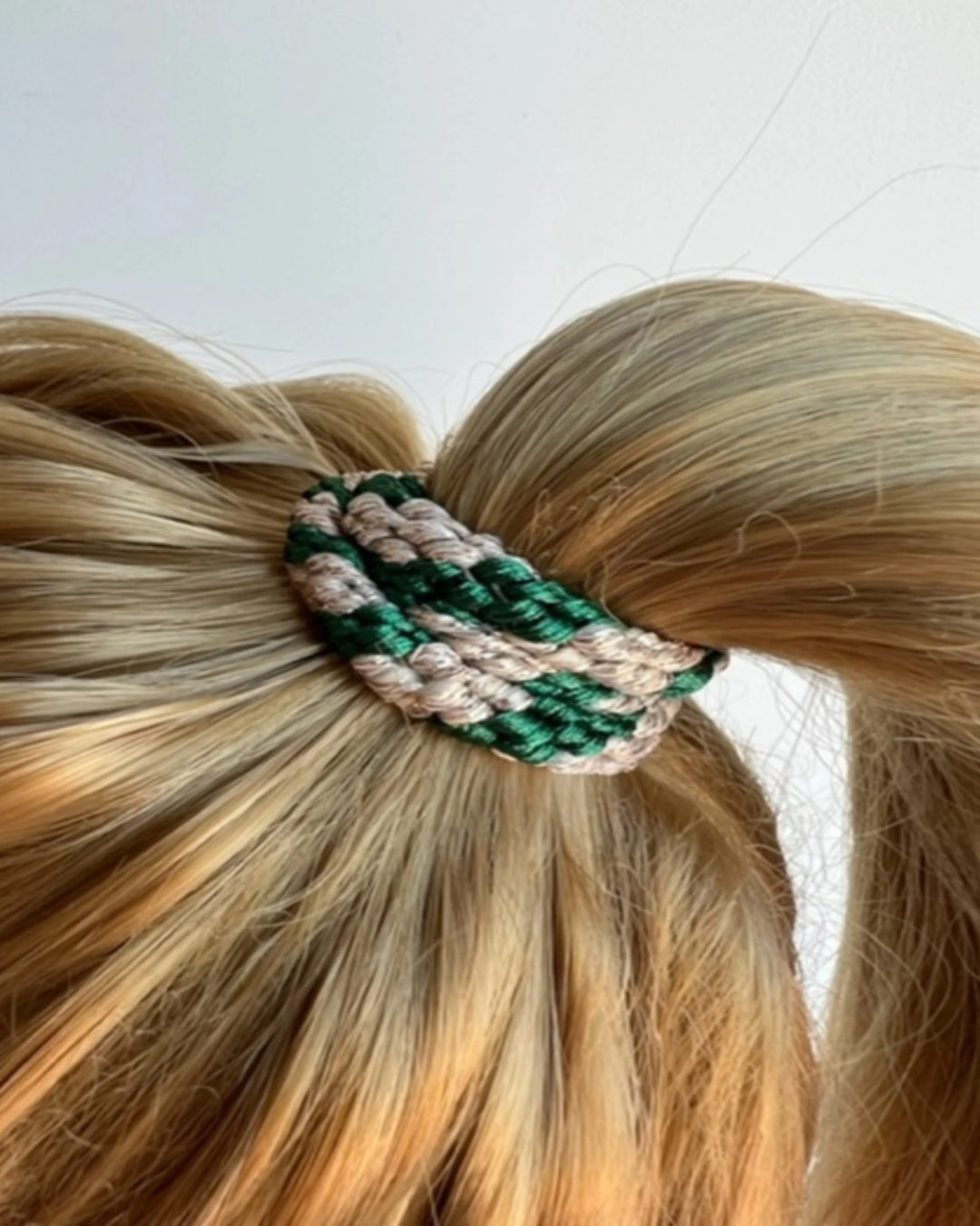 Kknekki Hair Tie | Stripe | Forest Green & Beige Glitter
