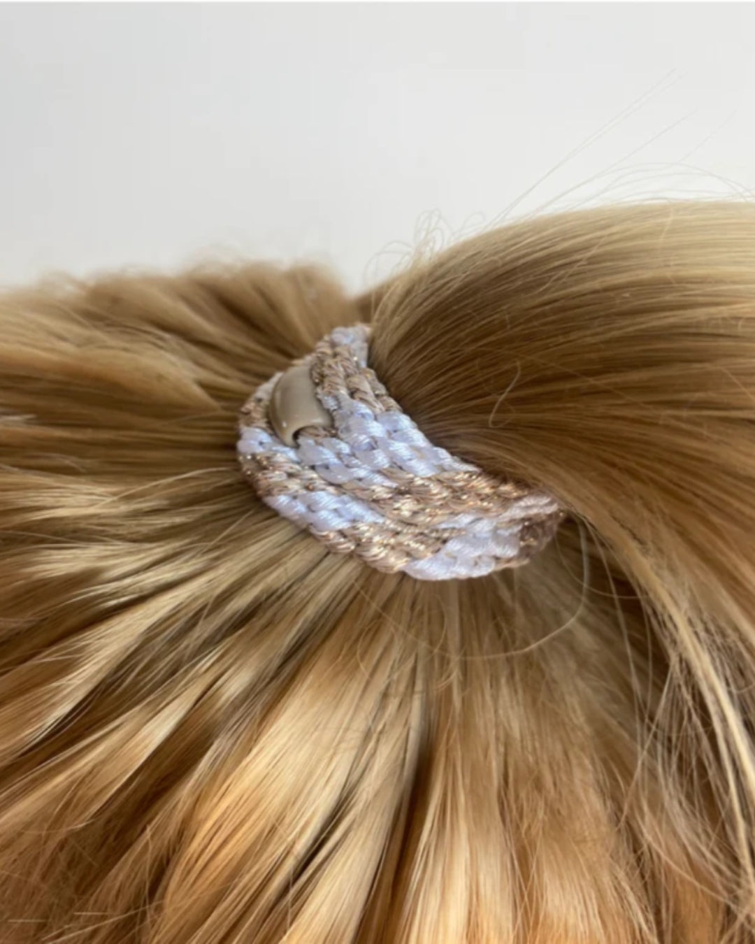 Kknekki Hair Tie | Stripe | White & Beige Glitter