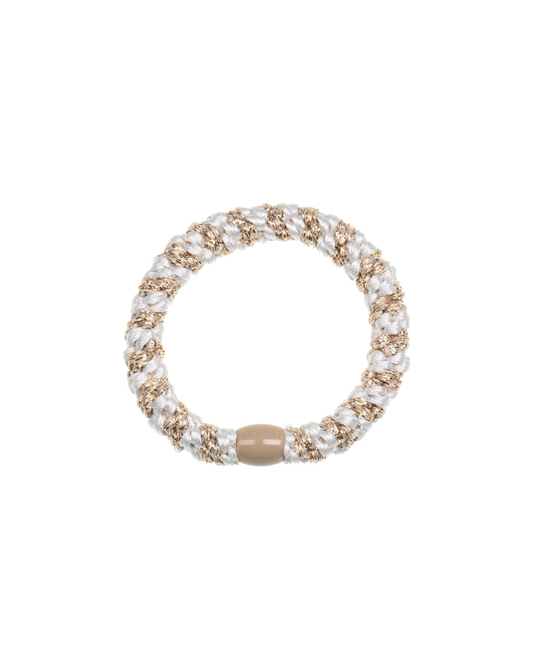 Kknekki Hair Tie | Stripe | White & Beige Glitter