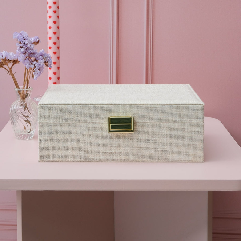 Large Rectangle Jewellery Box | Louise | Linen | Maison Scarlett